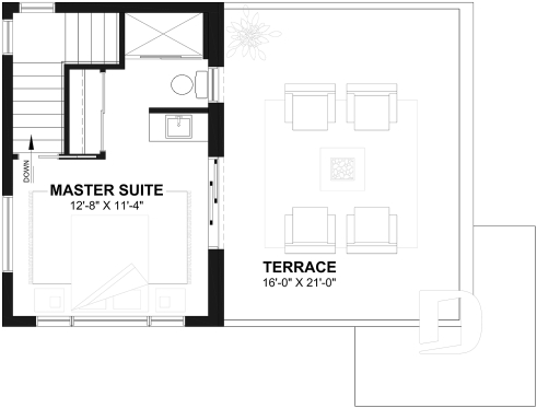 2nd level - Compact Modern Home Plan with Open Floor Plan, Upstairs Suite and Spacious Terrace - Joshua