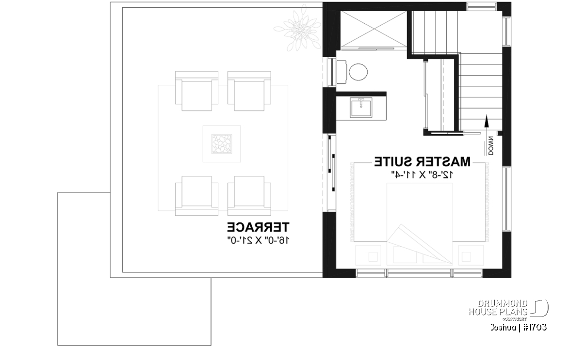 2nd level - Compact Modern Home Plan with Open Floor Plan, Upstairs Suite and Spacious Terrace - Joshua