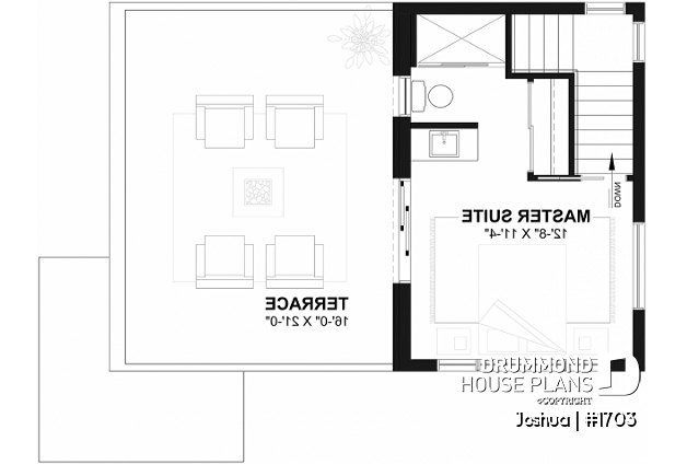 2nd level - Compact Modern Home Plan with Open Floor Plan, Upstairs Suite and Spacious Terrace - Joshua
