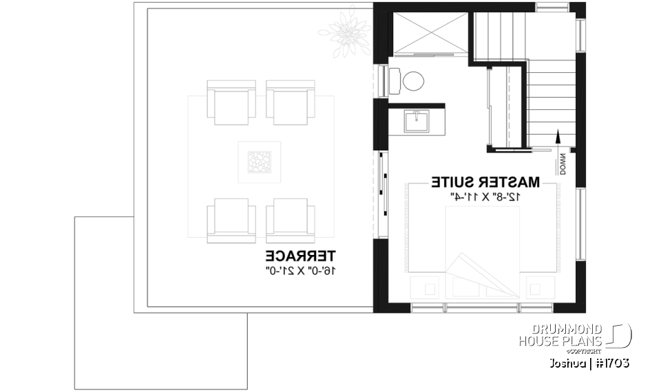 2nd level - Compact Modern Home Plan with Open Floor Plan, Upstairs Suite and Spacious Terrace - Joshua