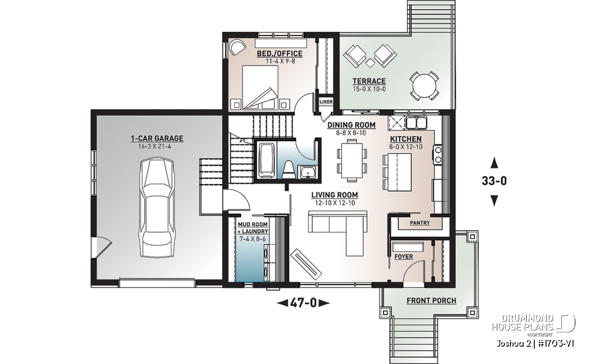 1st level - Modern unique 2 storey house plan, master suite on second floor with private large terrace, garage, and more! - Joshua 2