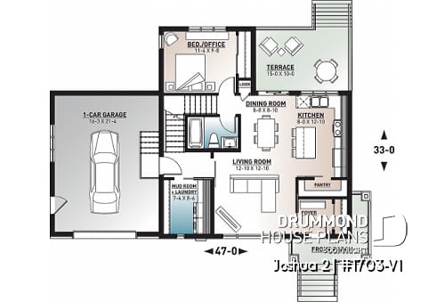 1st level - Modern unique 2 storey house plan, master suite on second floor with private large terrace, garage, and more! - Joshua 2