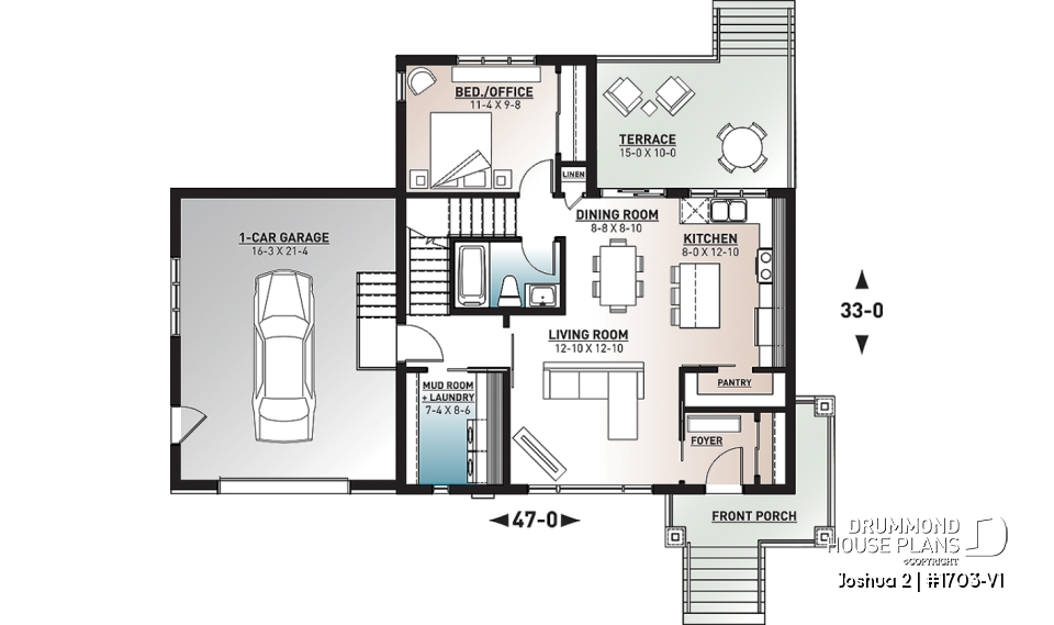 1st level - Modern unique 2 storey house plan, master suite on second floor with private large terrace, garage, and more! - Joshua 2