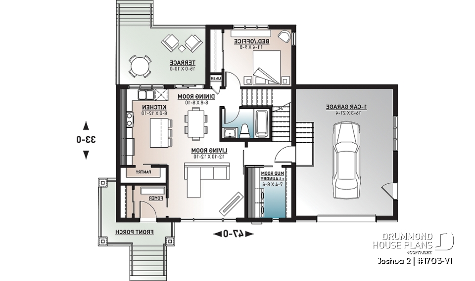 1st level - Modern unique 2 storey house plan, master suite on second floor with private large terrace, garage, and more! - Joshua 2