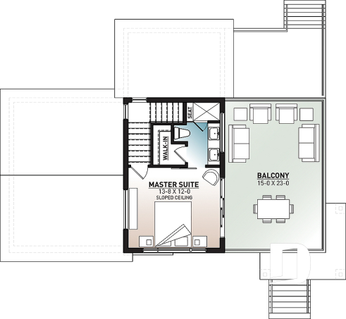 2nd level - Modern unique 2 storey house plan, master suite on second floor with private large terrace, garage, and more! - Joshua 2