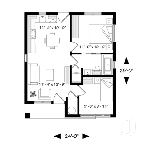 1st level - Small and affordable Modern style house, ideal for first-home buyers, 2 bedrooms, open floor plan layout - Sanaa