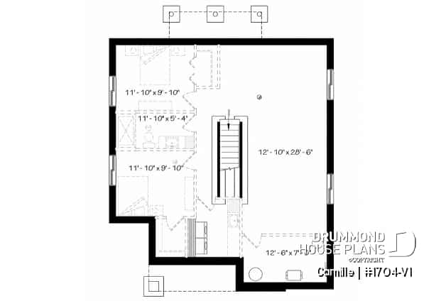 Basement - Modern rustic house plan, 9' ceiling, open concept, kitchen with pantry, laundry in daylight basement - Camille