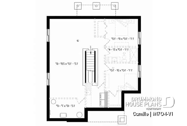 Basement - Modern rustic house plan, 9' ceiling, open concept, kitchen with pantry, laundry in daylight basement - Camille