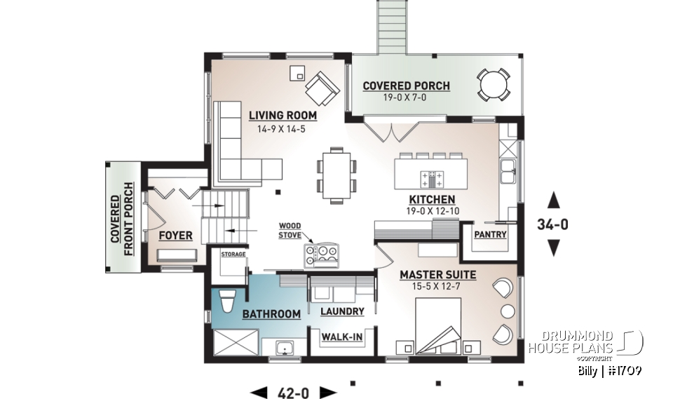 1st level - Small modern house plan for corner lot, master suite, open space, huge windows, panoramic view - Billy