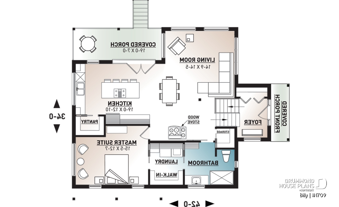 1st level - Small modern house plan for corner lot, master suite, open space, huge windows, panoramic view - Billy