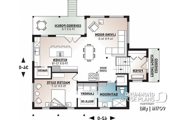 1st level - Small modern house plan for corner lot, master suite, open space, huge windows, panoramic view - Billy