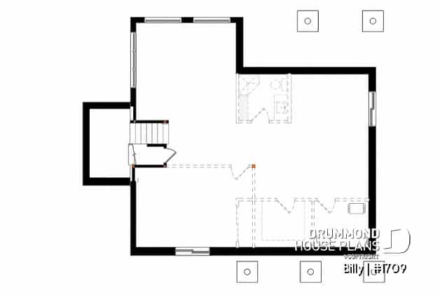 Basement - Small modern house plan for corner lot, master suite, open space, huge windows, panoramic view - Billy