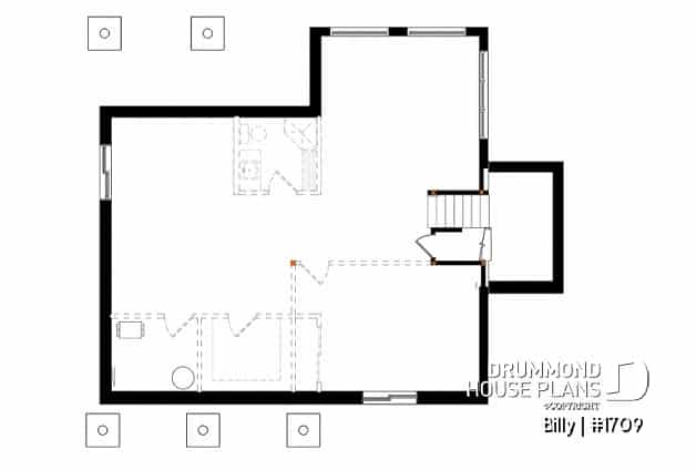 Basement - Small modern house plan for corner lot, master suite, open space, huge windows, panoramic view - Billy