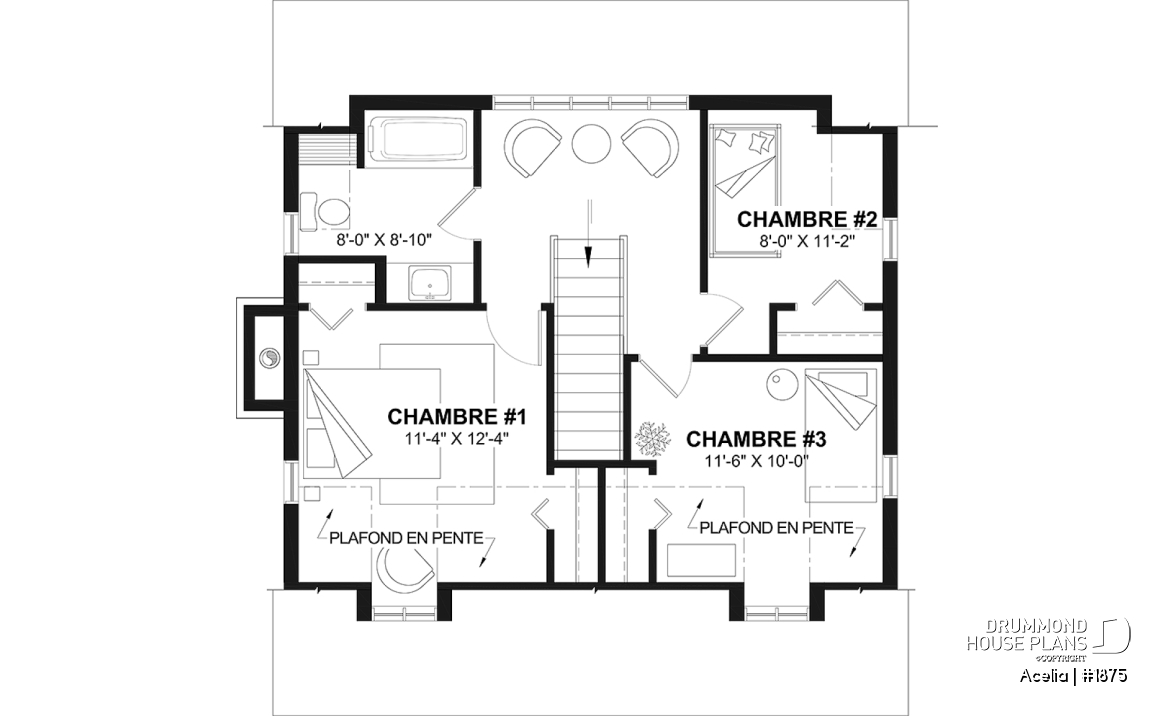 2nd level - Small, historic Canadian style house plan, 3 bedrooms, fireplace, laundry on main, sitting room on 2nd floor - Acelia