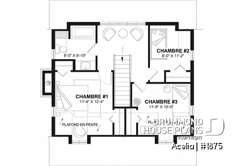 2nd level - Small, historic Canadian style house plan, 3 bedrooms, fireplace, laundry on main, sitting room on 2nd floor - Acelia