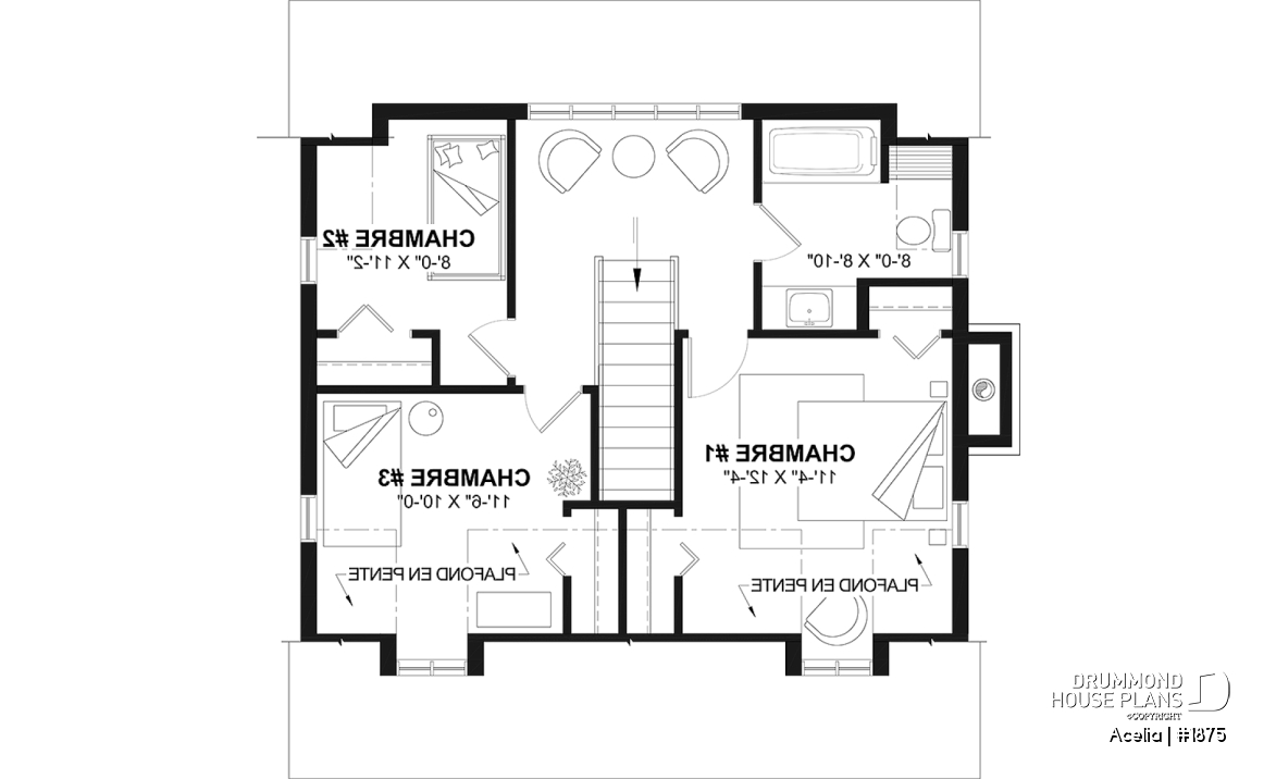 2nd level - Small, historic Canadian style house plan, 3 bedrooms, fireplace, laundry on main, sitting room on 2nd floor - Acelia