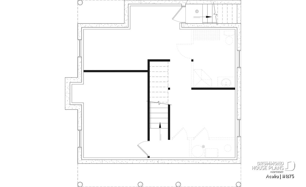 Basement - Small, historic Canadian style house plan, 3 bedrooms, fireplace, laundry on main, sitting room on 2nd floor - Acelia