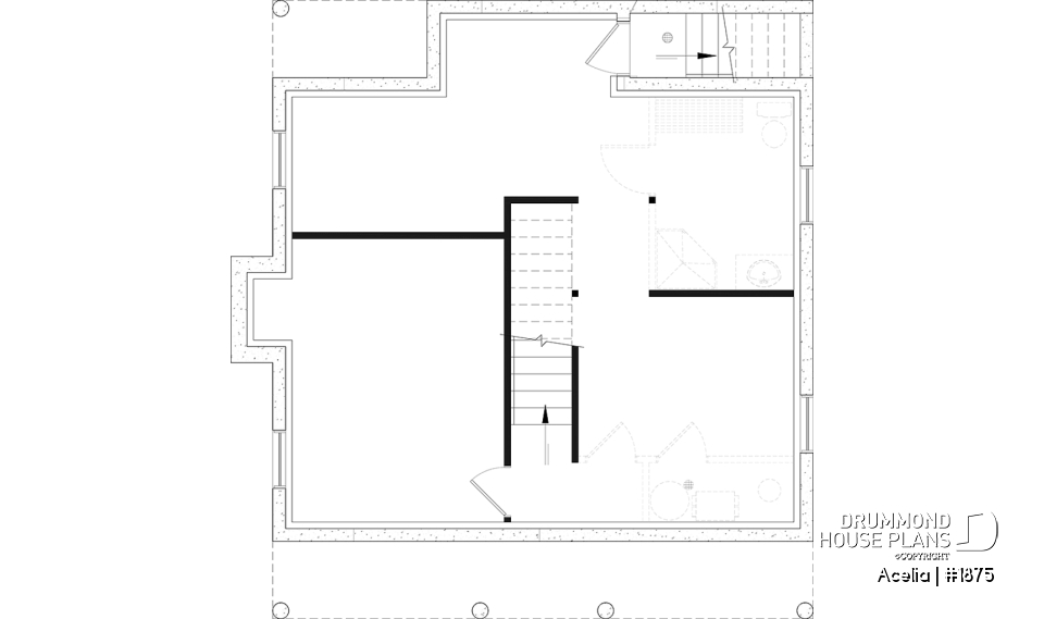 Basement - Small, historic Canadian style house plan, 3 bedrooms, fireplace, laundry on main, sitting room on 2nd floor - Acelia