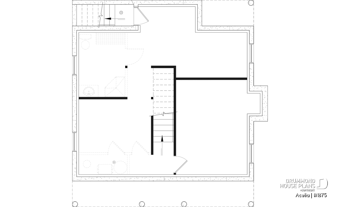 Basement - Small, historic Canadian style house plan, 3 bedrooms, fireplace, laundry on main, sitting room on 2nd floor - Acelia
