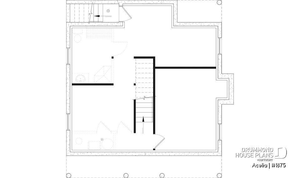 Basement - Small, historic Canadian style house plan, 3 bedrooms, fireplace, laundry on main, sitting room on 2nd floor - Acelia