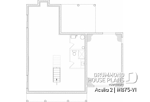 Basement - Compact country house plan with 3 bedrooms + home office, kitchen with pantry, cathedral celing in family room - Acelia 2