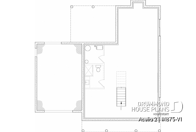 Unfinished basement - Compact country house plan with 3 bedrooms + home office, kitchen with pantry,cathedral ceiling in family room - Acelia 2