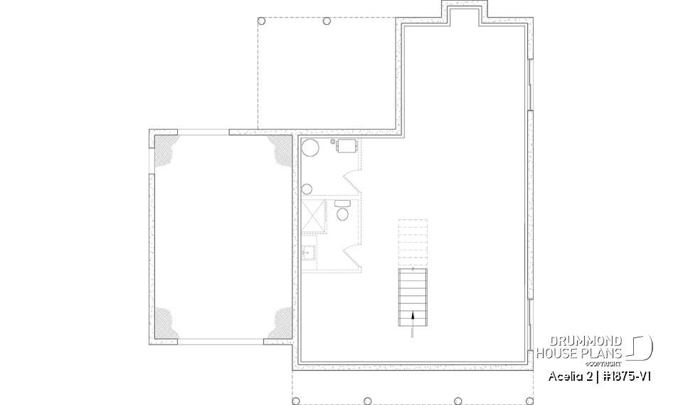 Unfinished basement - Compact country house plan with 3 bedrooms + home office, kitchen with pantry,cathedral ceiling in family room - Acelia 2