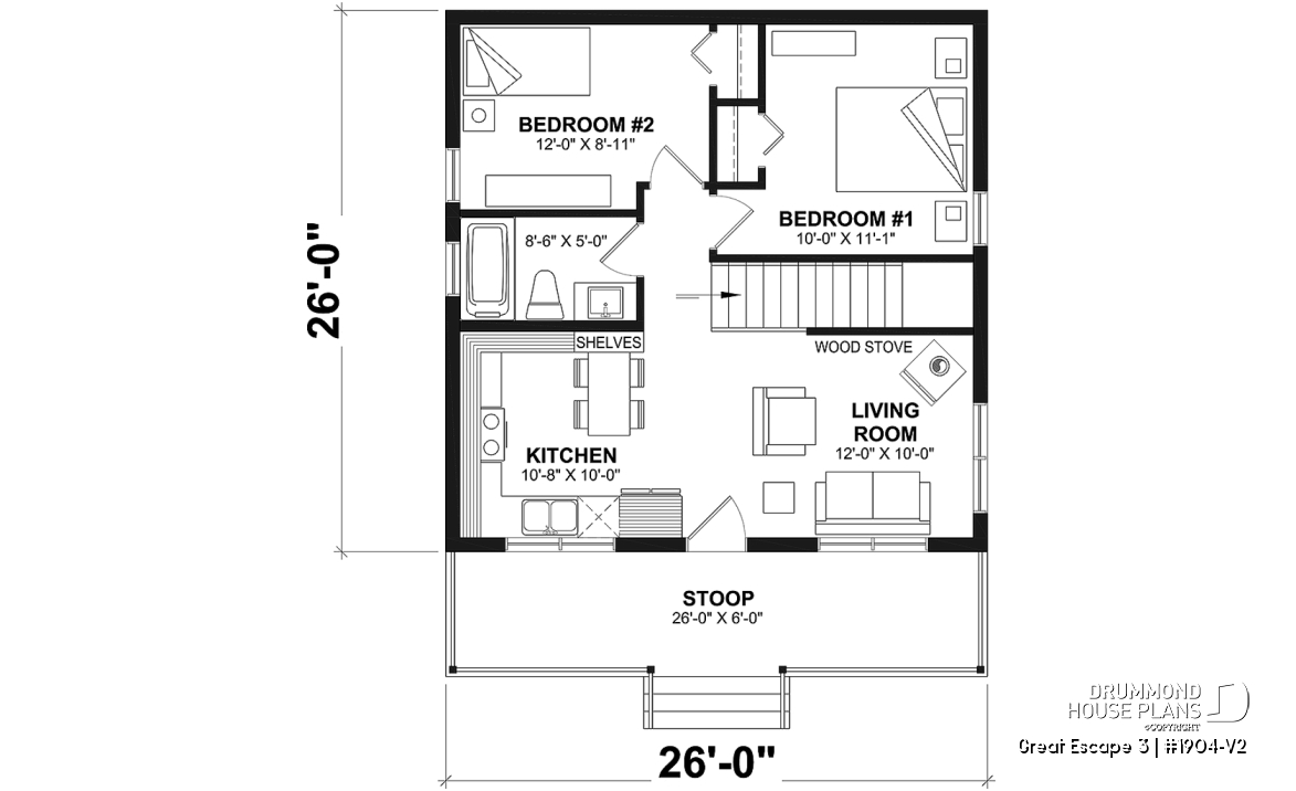 1st level - Modern 4-Season Chalet Plan – 2 to 4 Bedrooms, Flexible Basement and Wood-Burning Stove - Great Escape 3