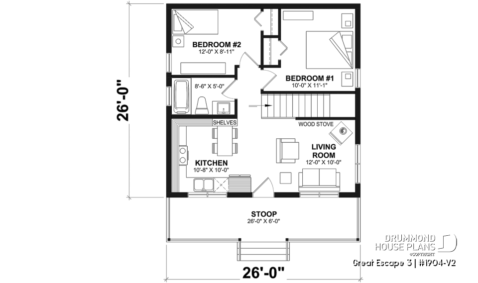 1st level - Modern 4-Season Chalet Plan – 2 to 4 Bedrooms, Flexible Basement and Wood-Burning Stove - Great Escape 3