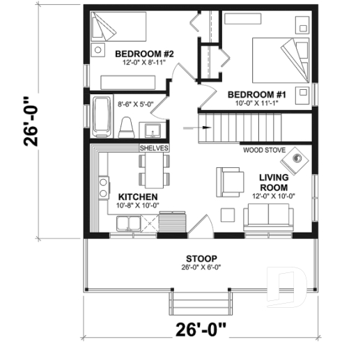 1st level - Modern 4-Season Chalet Plan – 2 to 4 Bedrooms, Flexible Basement and Wood-Burning Stove - Great Escape 3