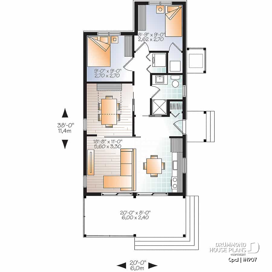 House plan 3 bedrooms, 1 bathrooms, 1907 | Drummond House Plans