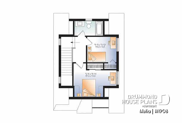 2nd level - Country small and affordable starter home plan, 2 to 3 bedrooms, 9 foot ceiling, lots of natural lights  - Melia