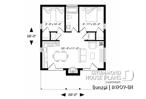 1st level - Small modern cabin, scandinavian inspired cottage, 2 bedrooms, open floor plan, fireplace, large covered patio - Bonzai
