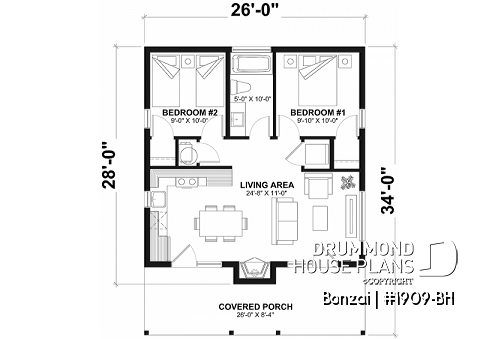 1st level - Small modern cabin, scandinavian inspired cottage, 2 bedrooms, open floor plan, fireplace, large covered patio - Bonzai
