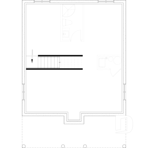 Unfinished basement (Optional $) - Modern small home or cabin plan with a charming covered front balcony, 2 bedrooms, central fireplace - Bonzai