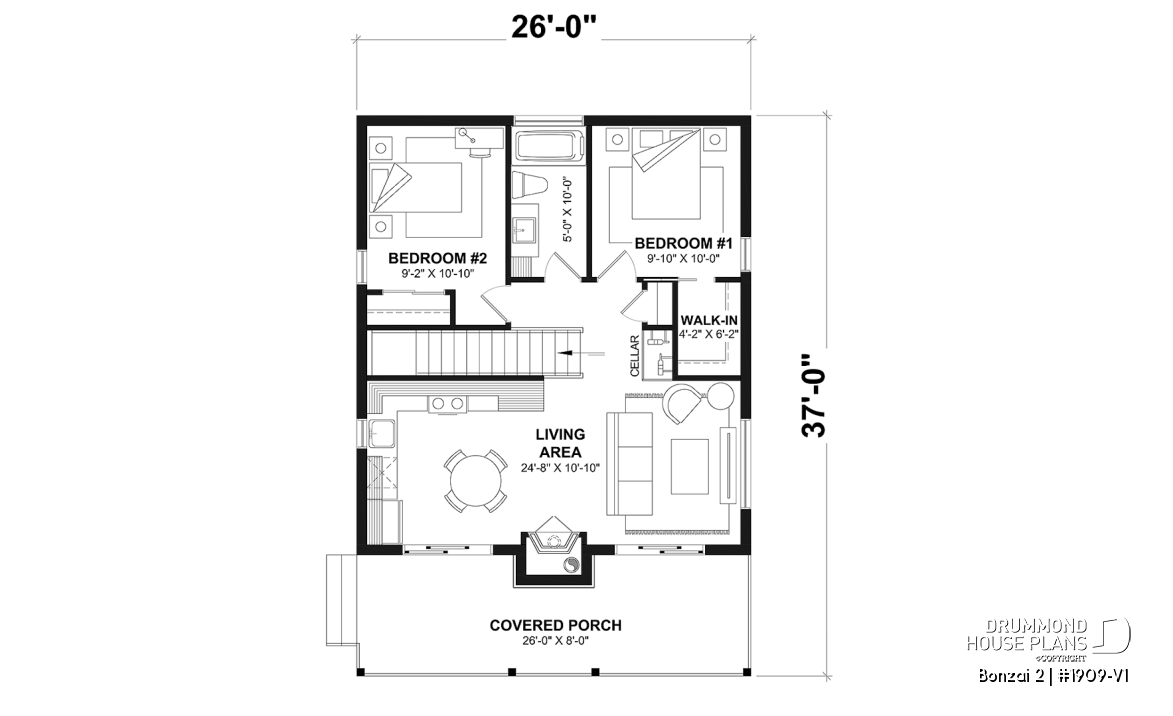 1st level - Modern small cottage-style home plan with finished walkout basement, offering beautiful natural light - Bonzai 2