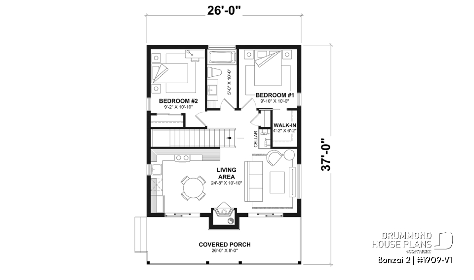 1st level - Modern small cottage-style home plan with finished walkout basement, offering beautiful natural light - Bonzai 2