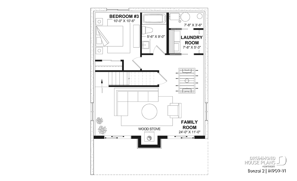 Basement - Modern small cottage-style home plan with finished walkout basement, offering beautiful natural light - Bonzai 2