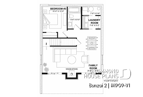 Basement - Small rustic cottage or cabin house plan offering lots of natural light and a fully finished walkout basement - Bonzai 2