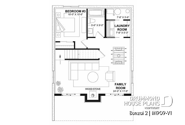 Basement - Small rustic cottage or cabin house plan offering lots of natural light and a fully finished walkout basement - Bonzai 2