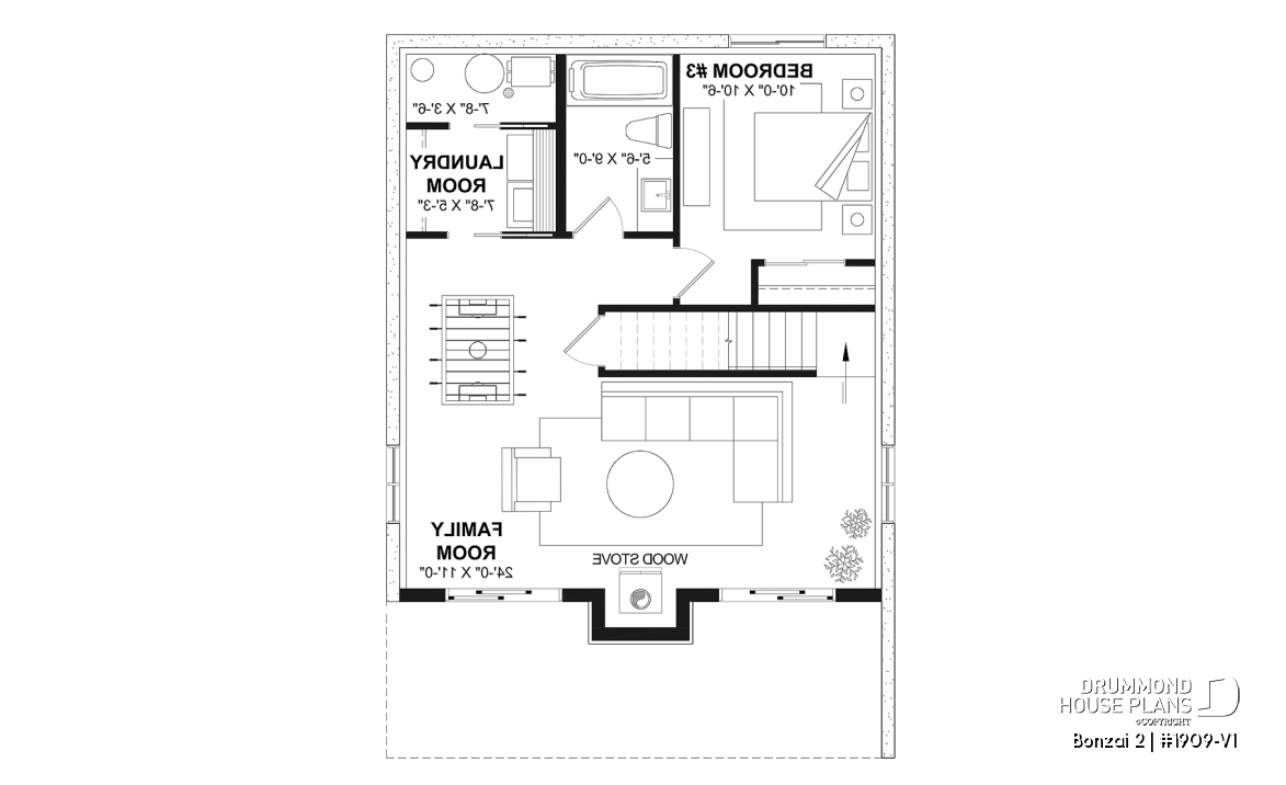Basement - Modern small cottage-style home plan with finished walkout basement, offering beautiful natural light - Bonzai 2