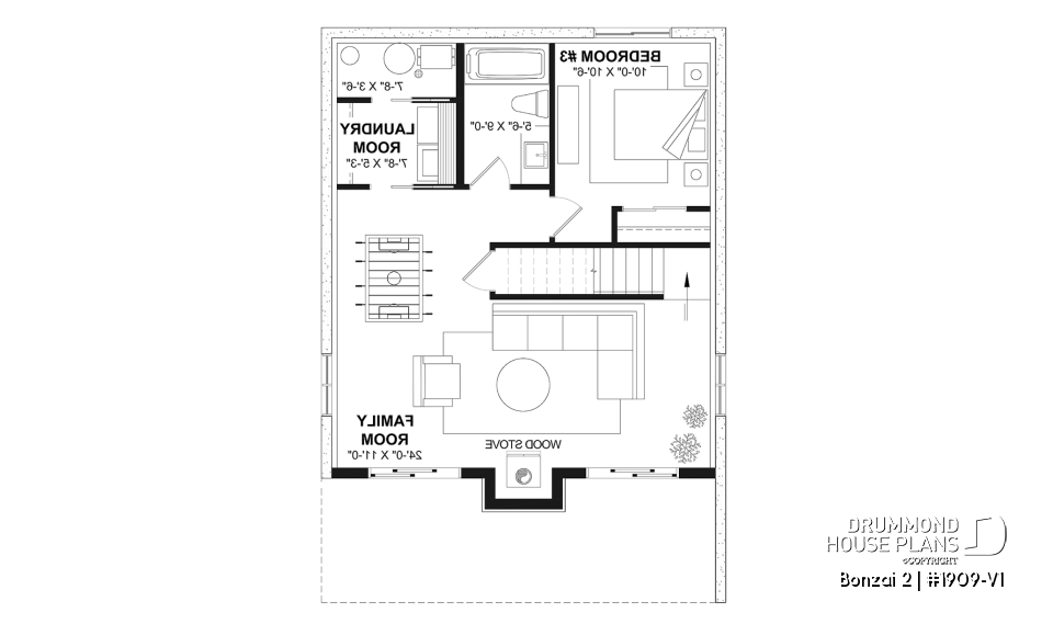 Basement - Modern small cottage-style home plan with finished walkout basement, offering beautiful natural light - Bonzai 2