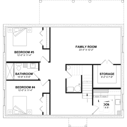 Finished basement (Optional $) - Modern single-story cottage plan with 3 bedrooms, slab foundation and outdoor fireplace - Bonzai 4