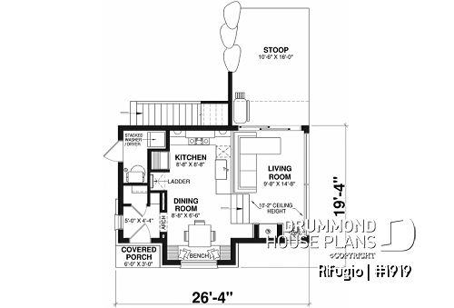 1st level - Small and charming 2 bedroom cottage plan with lots of natural light! - Rifugio