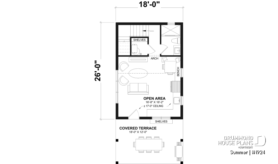 1st level - Versatile plan for a tiny house, garden pavilion or small guest house, the choice is yours! - Summer