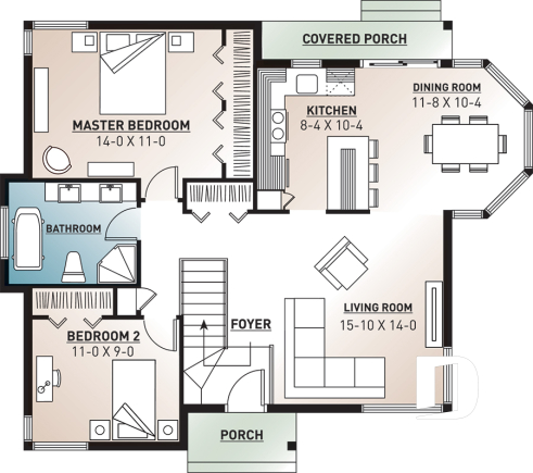 1st level - Charming budget friendly one-story home with large master bedroom, kitchen with lots of windows - Bartholdi