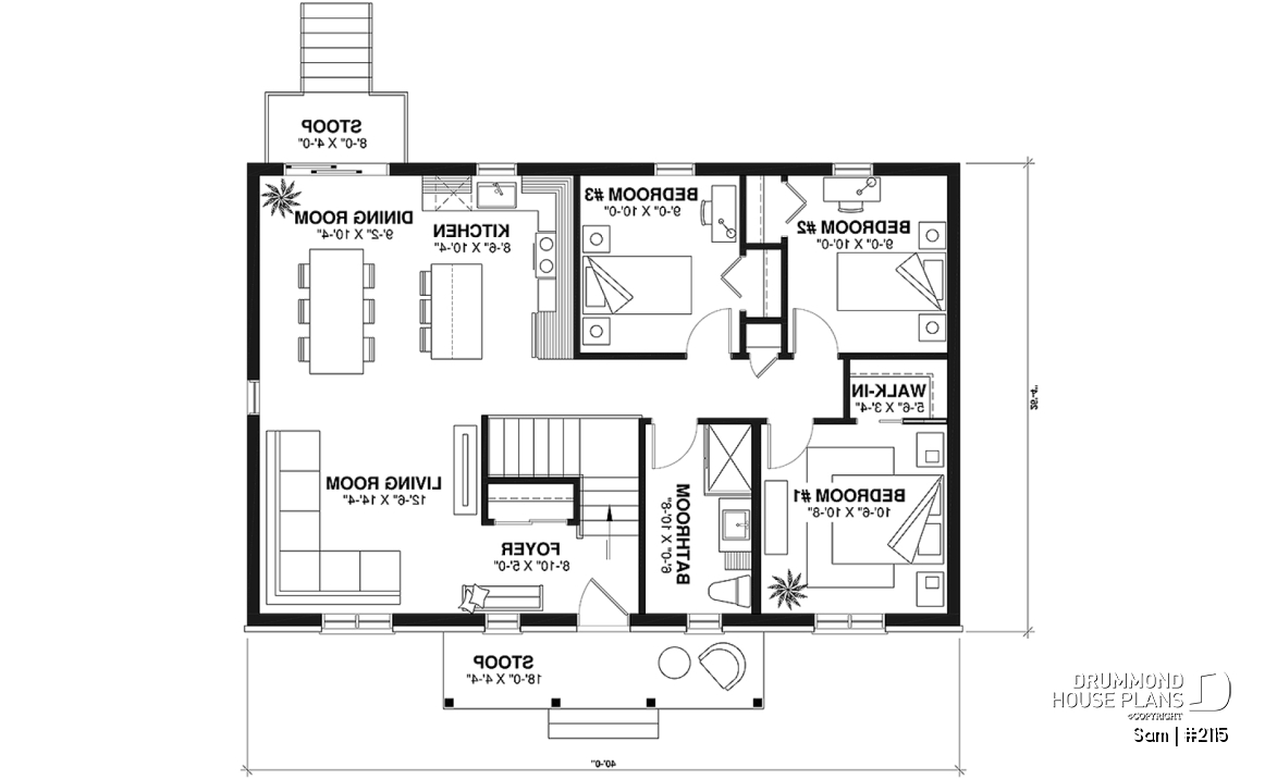 1st level - 3 bedroom ranch style home design with great open concept, covered front porch, budget-friendly - Sam