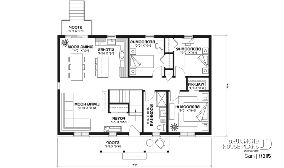 1st level - 3 bedroom ranch style home design with great open concept, covered front porch, budget-friendly - Sam