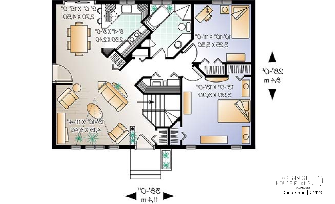 1st level - Affordable starter house plan with 2 bedrooms, modern ranch house plan - Constantin