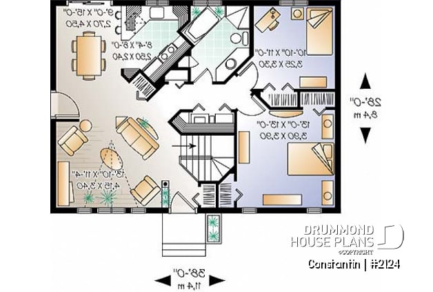 1st level - Affordable starter house plan with 2 bedrooms, modern ranch house plan - Constantin